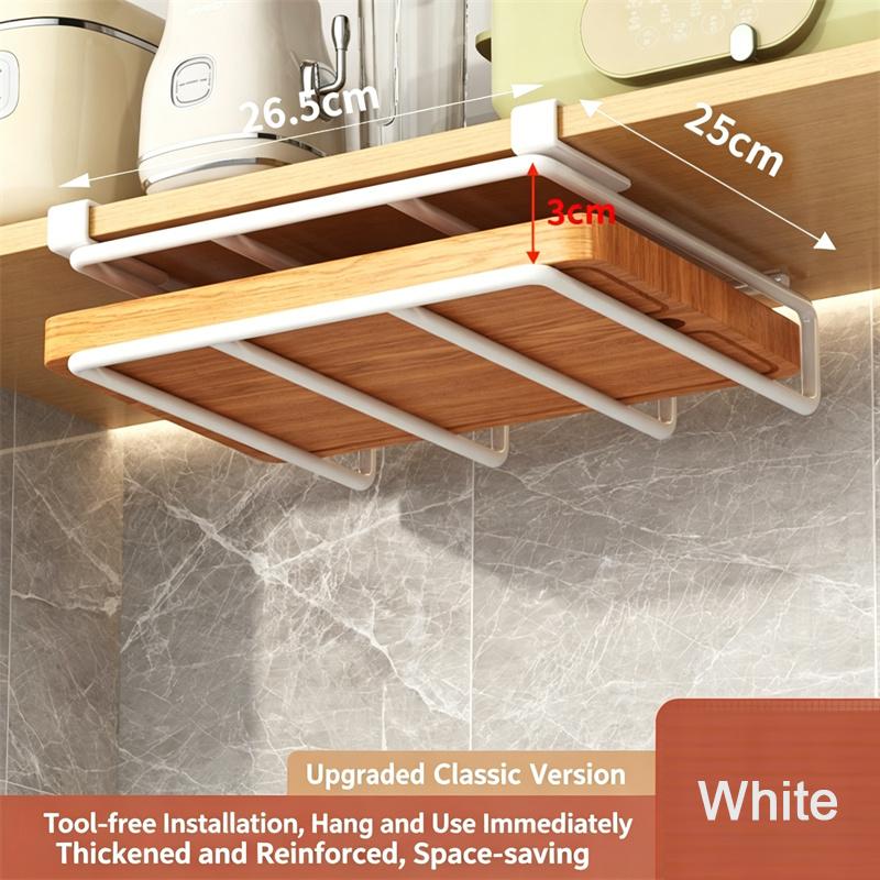 Kitchen Under Cabinet Hanging Organizer Rack with Hooks Multi-Purpose Holder for Paper Towel Cutting Board & Pot Lids