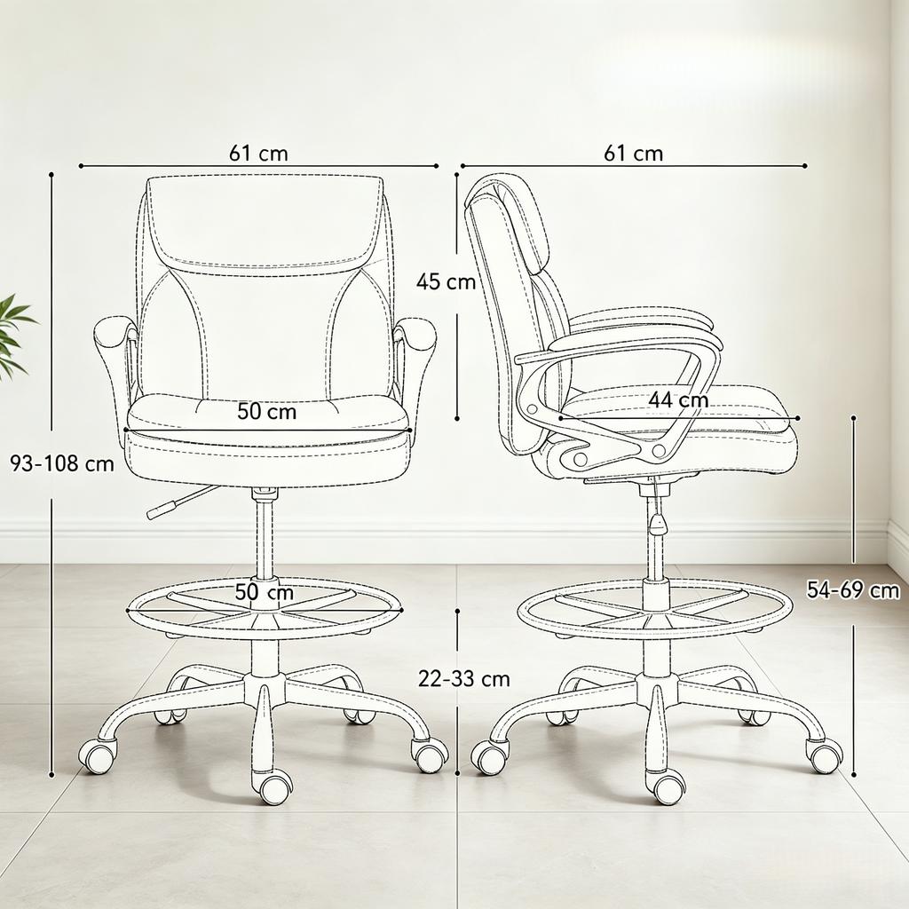 Comfortable Executive Chair with Foot Ring and Casters, Ergonomic Office Swivel Chair, Drafting Chair (only with 1pc office swivel chair)