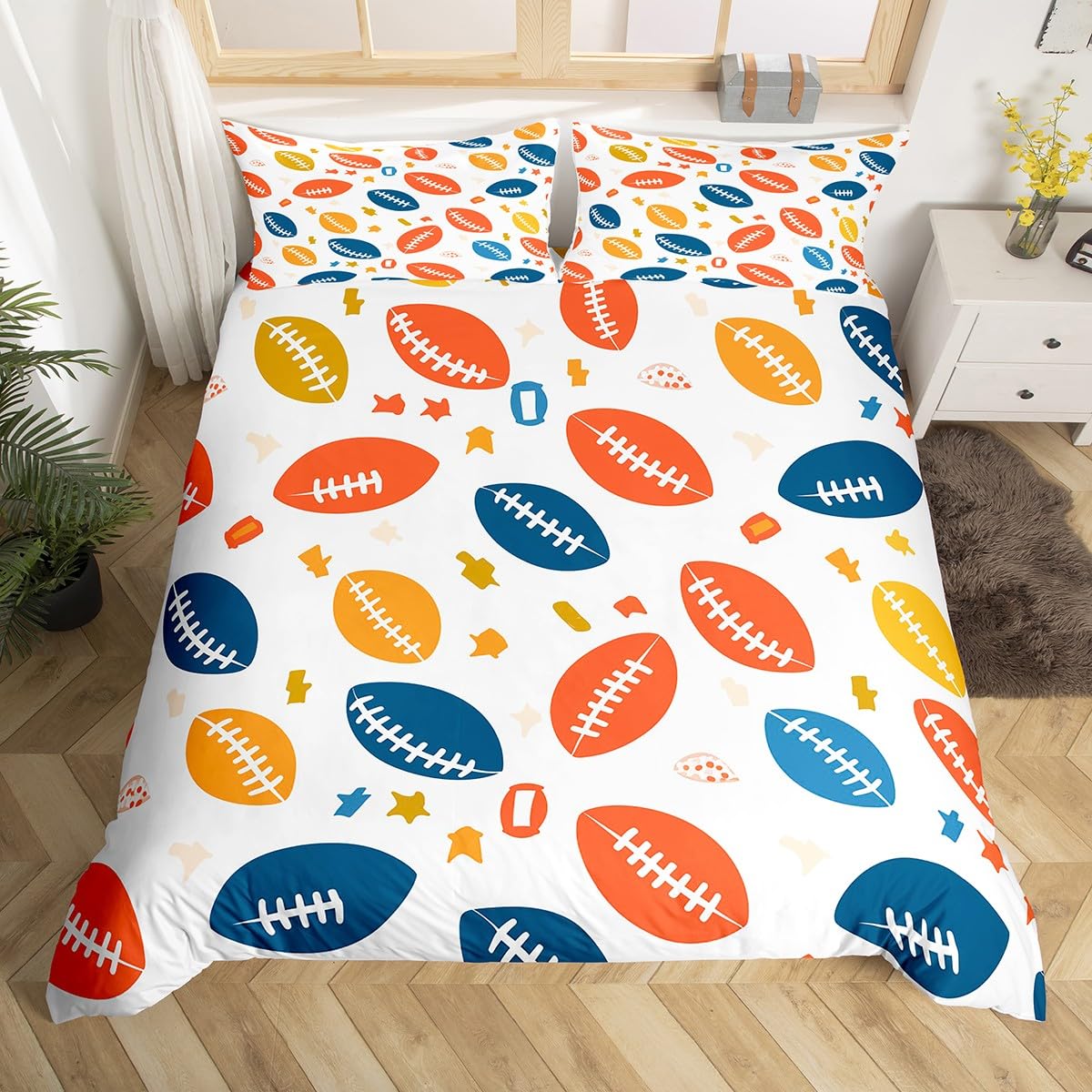 Jongens Rugby Sport Dekbedovertrek Queen Size Voetbal Beddengoed Collectie Bal Sport Dekbedovertrek Zwart Tie-Dye Dekbedovertrek met 2 Kussenslopen US Twin(172x218cm)