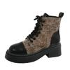 Herbst- und Winterstiefel im europäischen und amerikanischen Stil mit Schnürung, bequemer dicker Sohle, bedruckt, modisch, kurz