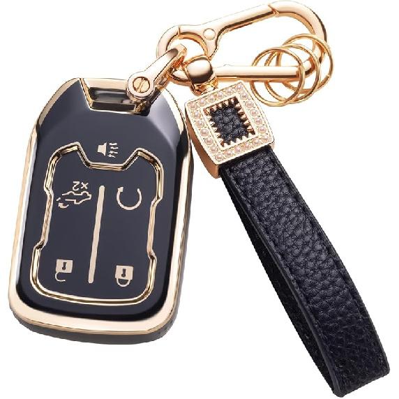 for Toyota Key Fob Cover with Leather Lanyard, Car Key Fob Case Compatible with 2018- Camry RAV4 Highlander Avalon C-HR Prius Corolla GT86 Smart Key