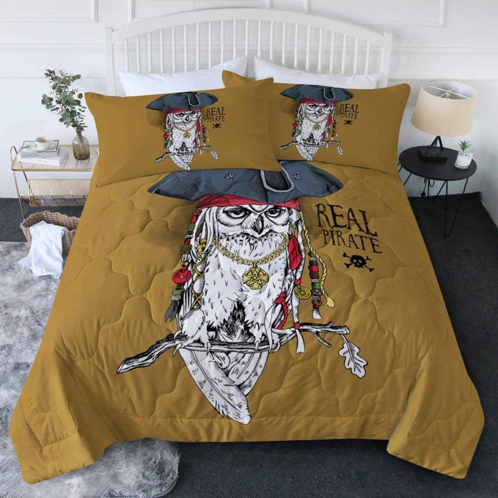 Pirátský povlak na přikrývku Žraločí zátoka Ostrov Tortuga Karibské vody Retro Jolly Roger Hořčicově modrá Dekorace do ložnice Ženy Děti Muži