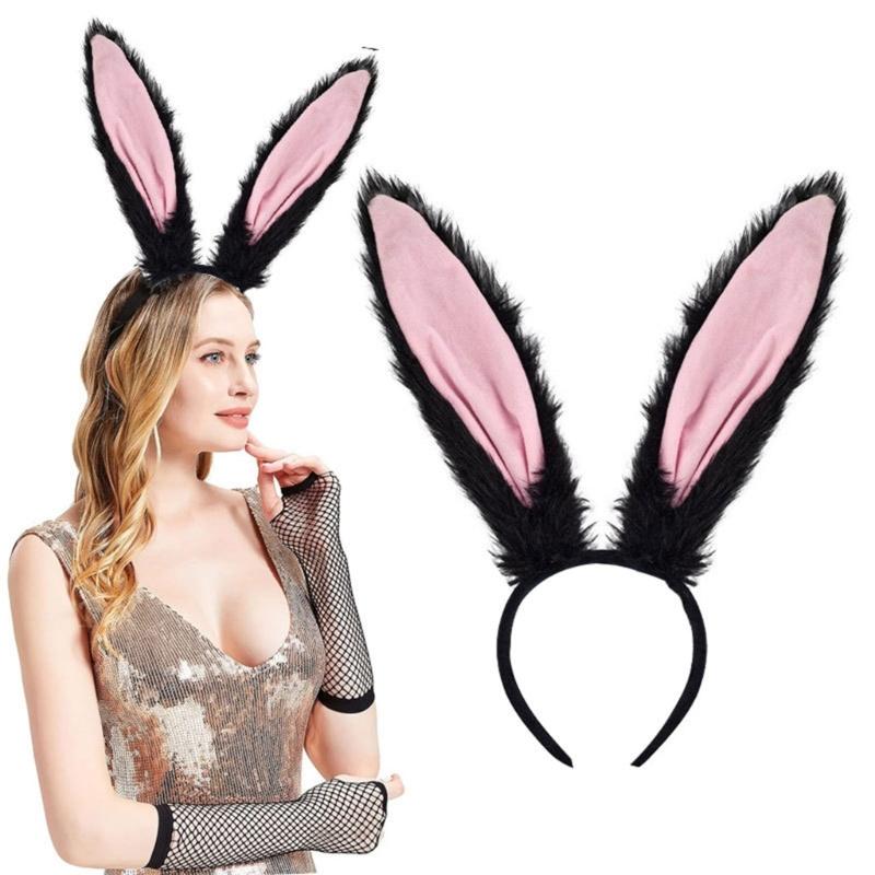 Hasenohren Stirnband Kragen Fliege Manschetten Hasen Schwanz für Halloween Cosplay Party Osterhasen Kostüm Set für Damen