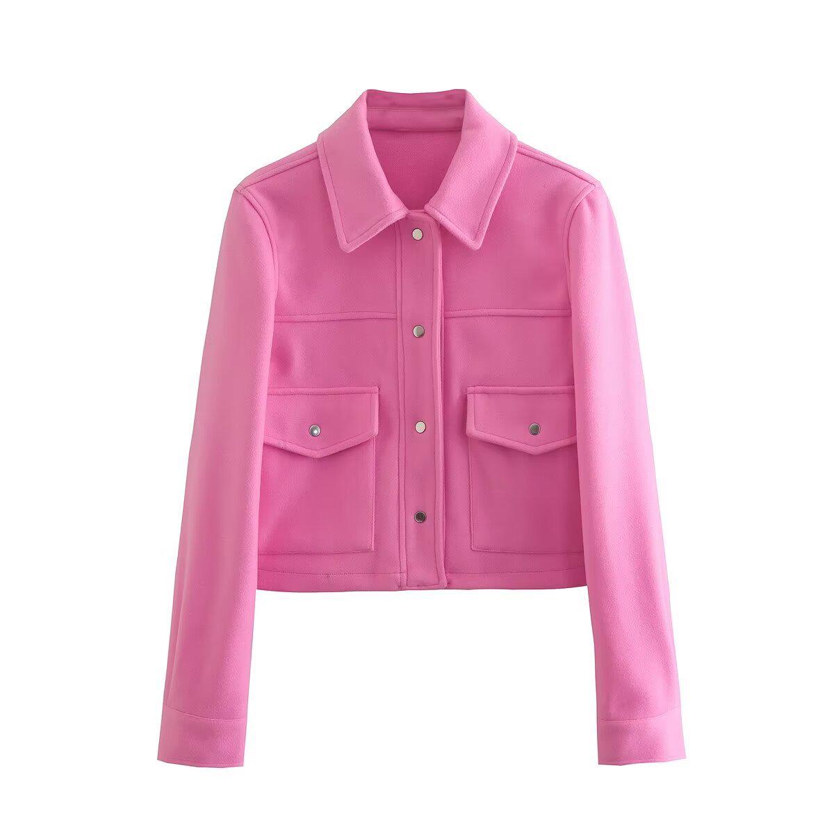 

Autumn New Arrivals: Women s European & American Casual Soft Wool Shirt Coat Medium розовый
