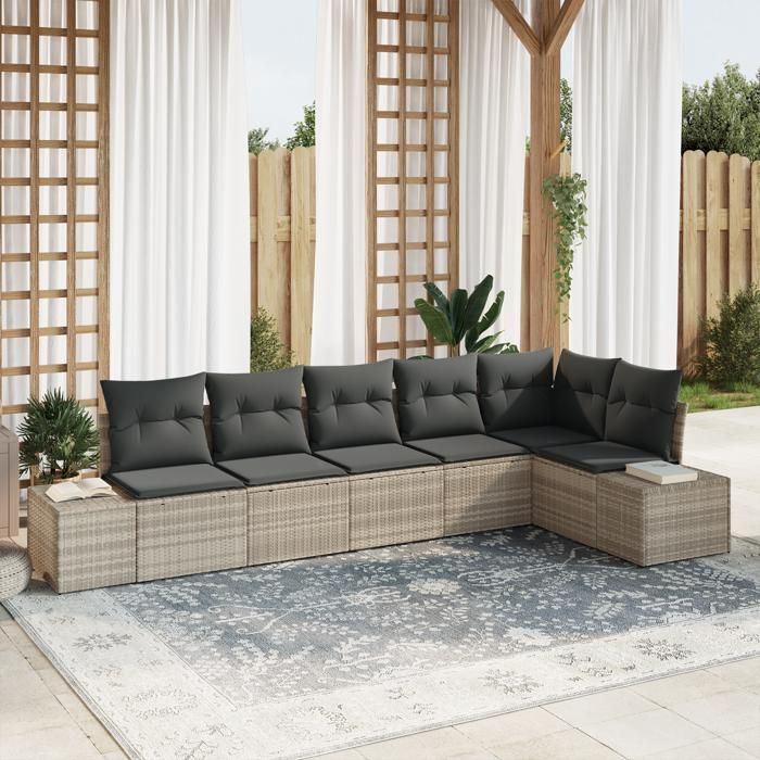 VidaXL Ensemble de canapé de jardin de 6 pièces avec coussins Gris clair Poly Rattan 3355751