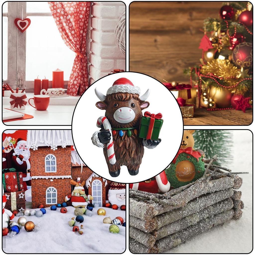 Highland Cow Figurine Home Highland Cattle Christmas Sculpture Resin Sculpture Scottish Ornament Decoration For Table