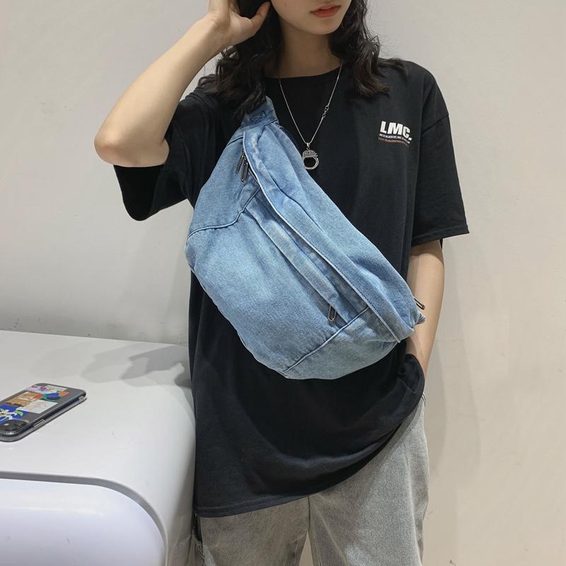 Student's Large Capacity Denim Chest Bag Women's Crossbody Bag Waist Bag