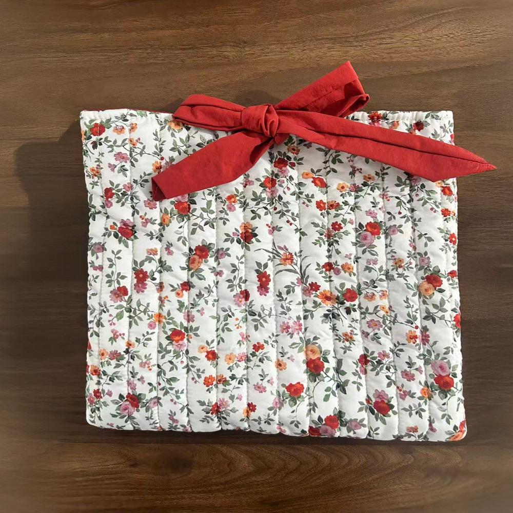 Large Capacity Floral Book Storage Bag Pastel Design Lightweight Cosmetic Organizer Bow Tie Portable Quilted Design Bag