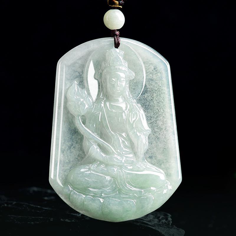 Natural A-Grade Jadeite Bodhisattva Ice Jade Pendant - Zodiac Horse Guardian for Men & Women