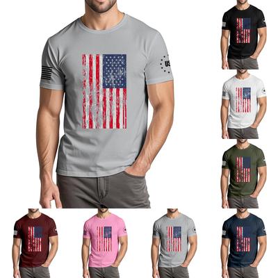 Herren Modisches Lässiges Unabhängigkeitstag Bedrucktes Rundhals Kurzarm T-Shirt Top