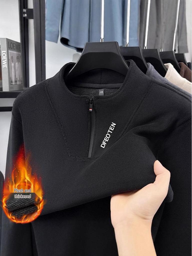 Men's Plush Half-Zip Stand Collar Fleece Sweatshirt for Autumn/Winter