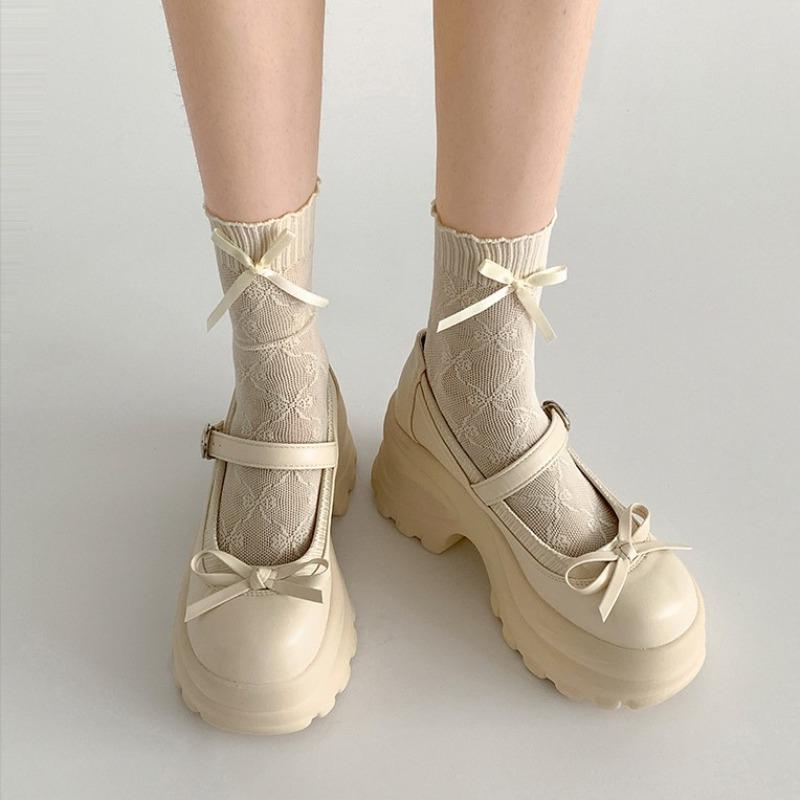 Fashion New Autumn Chunky Platform Loafers for Women Butterfly-Knot Women Punk Thick Bottom Pumps Belt Buckle Chunky High Heels Shoes