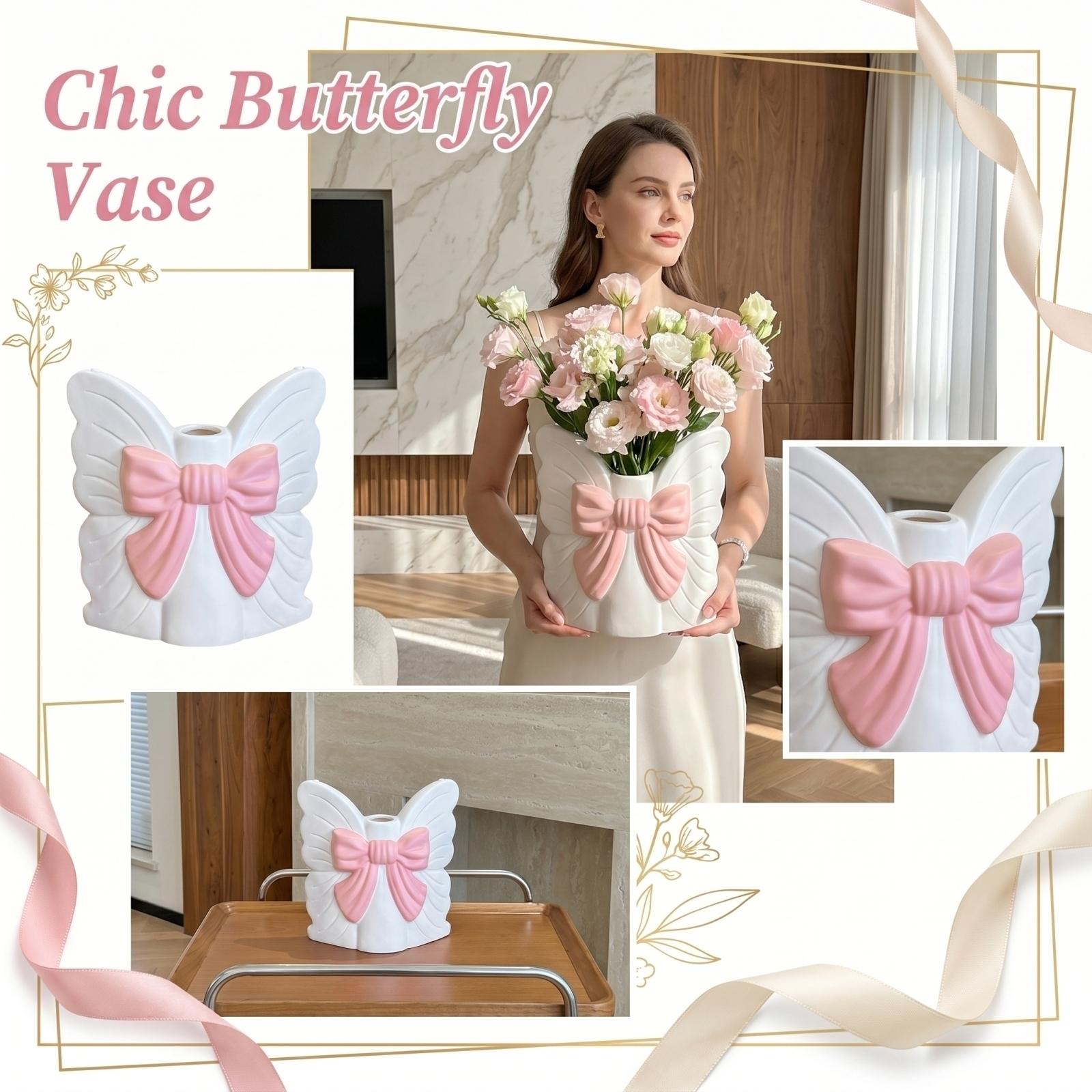 

Creative Three Dimensional Butterfly Vase Decorative Ornament for Modern Home Living Room Bedroom Office Tabletop Display one size білий