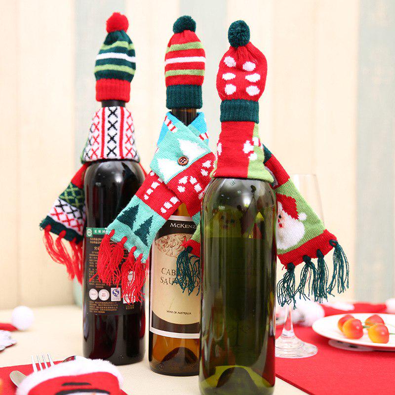 Santa Claus Champagne Bottle Knitting Hats and Scarf Home Party Table Decorations Christmas Gifts