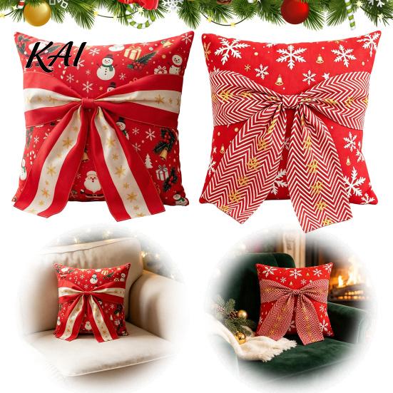 Decorative Cushion Cases for Sofa Christmas Throw Pillow Cover, Holiday Cover with 3D Bow, Covers Seasonal Farmhouse Case Living Room Couch