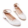 Large Size 3cm Low Heel Round Toe Single Shoe Luxury Brand Lace Pearl Design Women Dress Shoes Spring Autumn White Wedding Shoes