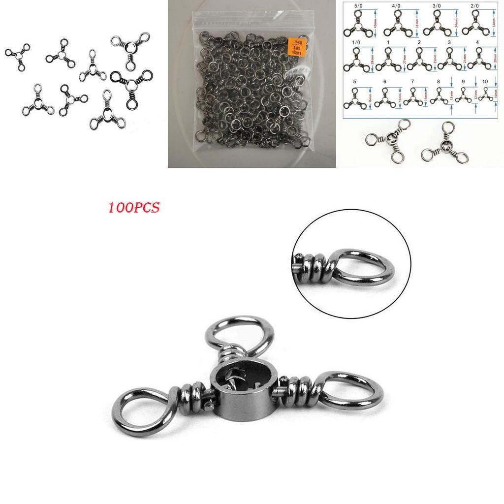 High-quality 100pcs Fishing Swivels 3 Way Barrel Cross-line Swivels Rolling Fishing Tackle