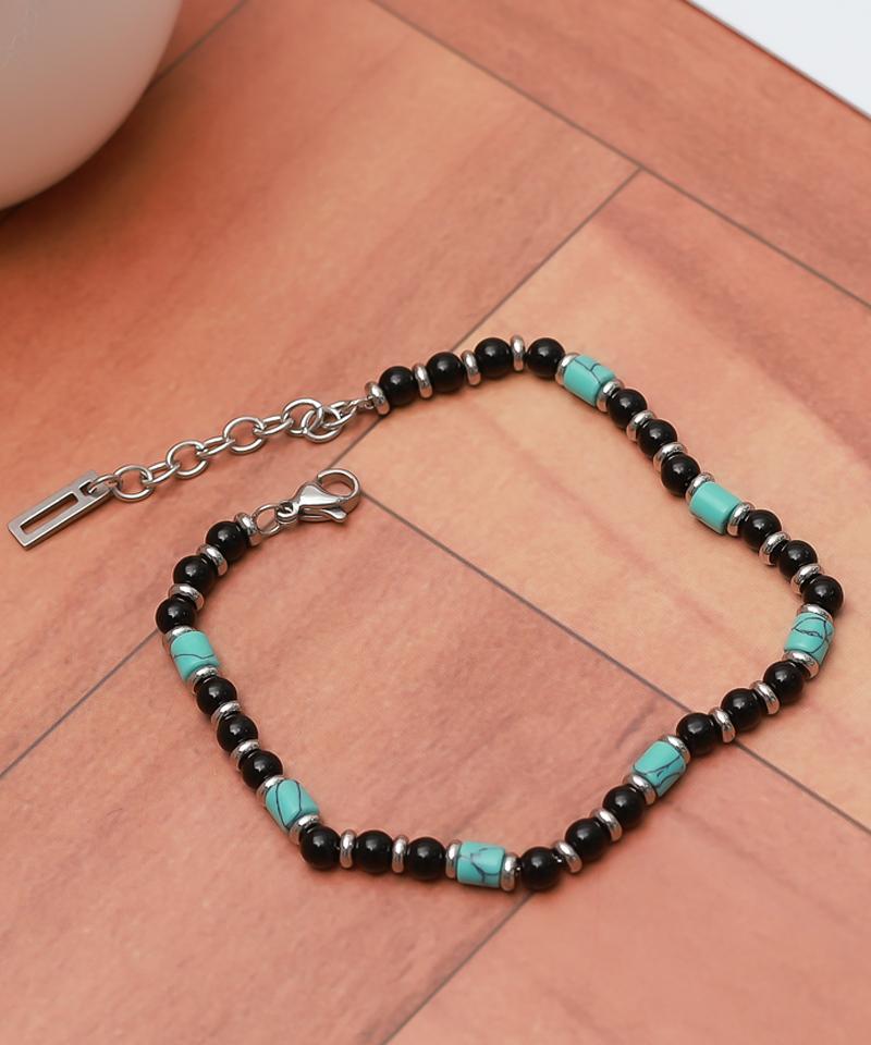 Blancier Turquoise Bm264B1247 Turquoise And Onyx Mix Gemstone Bracelet