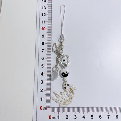 Vintage Chinese Style Koi Fish Phone Lanyard Retro Tai Chi Phone Chain Y2K Beaded Cellphone Charm Keyring Camera Pendant