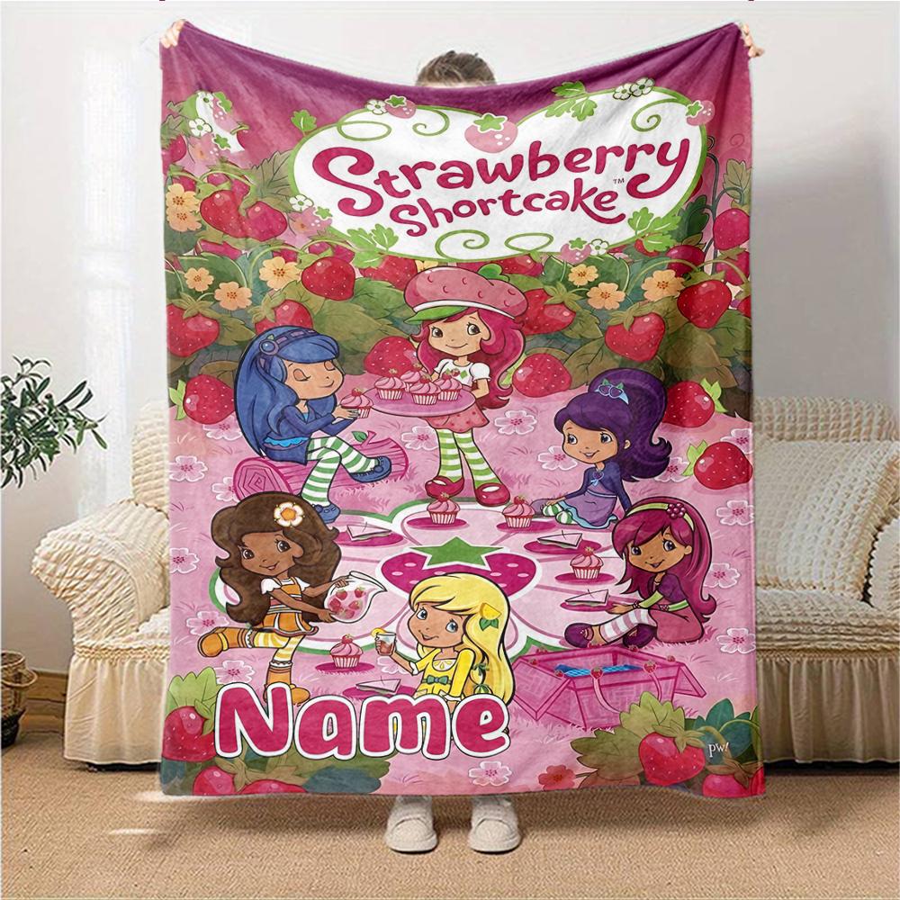 Custom Name Strawberry Shortcake'S Sweet World Party Blanket For Couch Bed Plush Cozy Fuzzy Blanket Super Soft Warm Blankets For Fall And Winter 09162