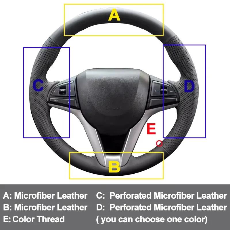 Hand Sewing Car Braid On Steering Wheel Cover For Suzuki Ignis 2016- 2024 Beige Dark Gray Microfiber Leather