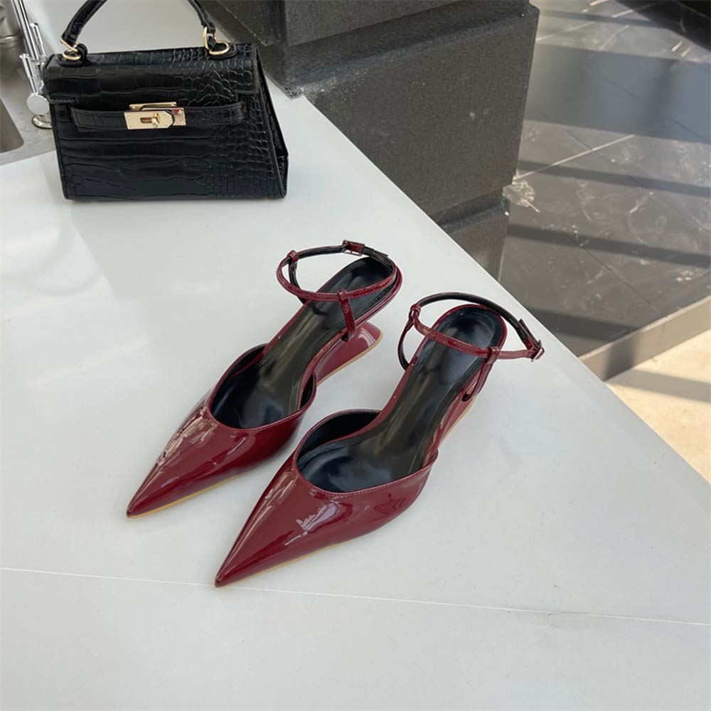 fashion Pointed Toe Women Sandals 2024 New Arrivals Fashion Dress Shoes Wedge Heeled Ankle Strap Black Red Orange White Fashion Sandals