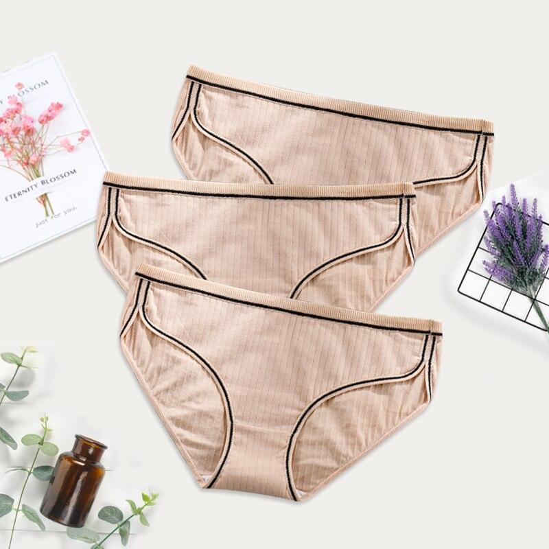 3 buc/pachet Slip femei din bumbac Lenjerie intima Culoare uni Chiloți moale cu talie medie Plus Size