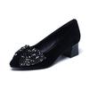 Fashion Pointed Single Shoes Spring New Black Rhinestone Bow Sheepskin High Heels Women's Shoes