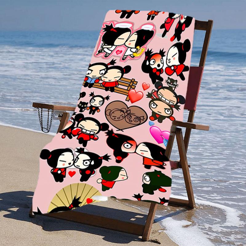 proof beach towel with a Pucca3 pattern - soft,absorbent,quick-drying,machine washable - perfect for swimming,camping,bathing