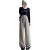 Petite Loose Fit High Waist Fleece Stripe Wide Leg Pants for Women - Autumn/Winter Casual Wear