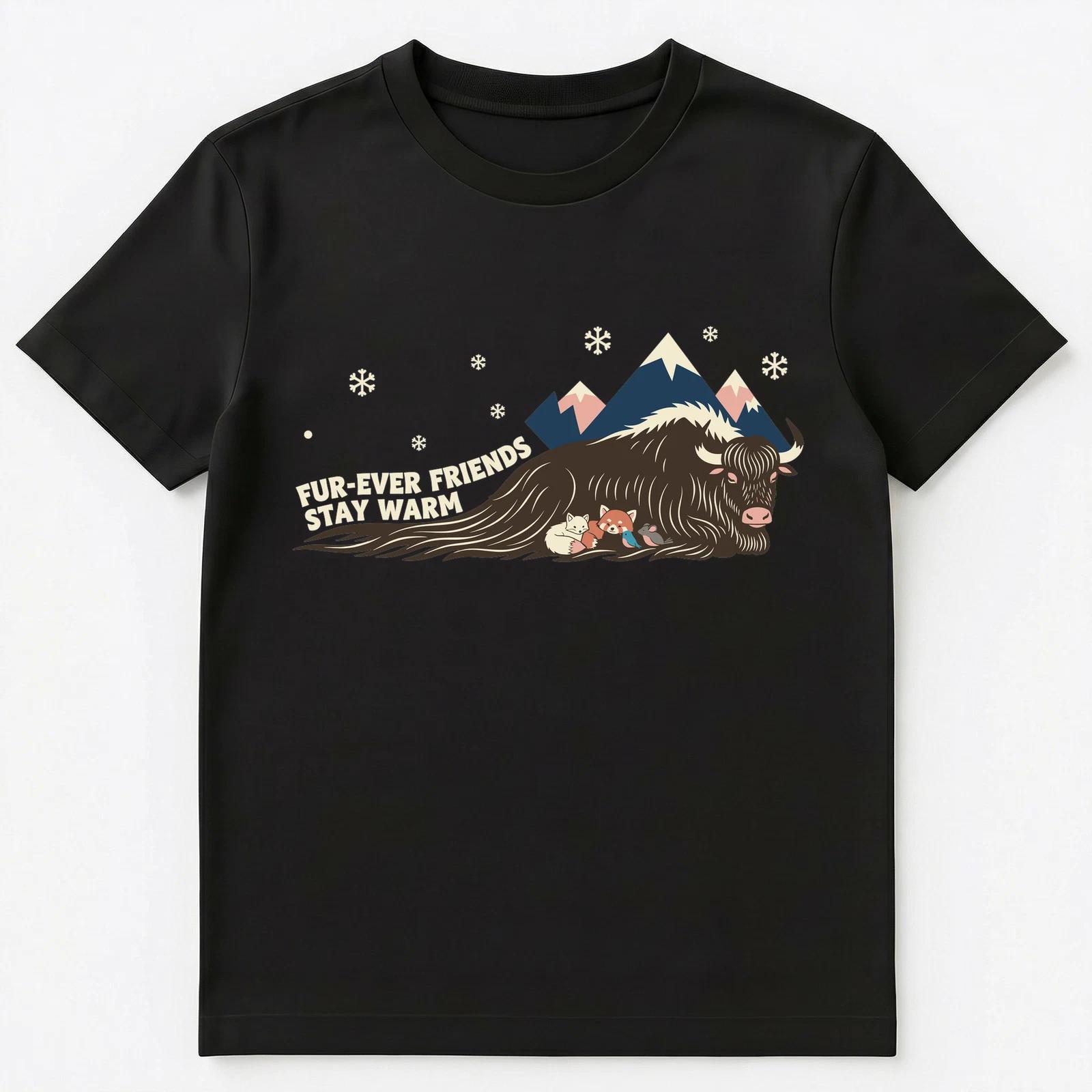 Fur Ever Friends Warm Mountain Scene Unisex T-Shirt L