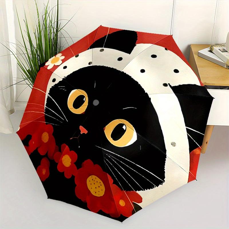 1pc Cat Flowers Automatic Open/close Umbrella, 8-Rib sturdy structure, Portable Travel Umbrella, Parties, Everyday Use, Outdoor Accessory, A