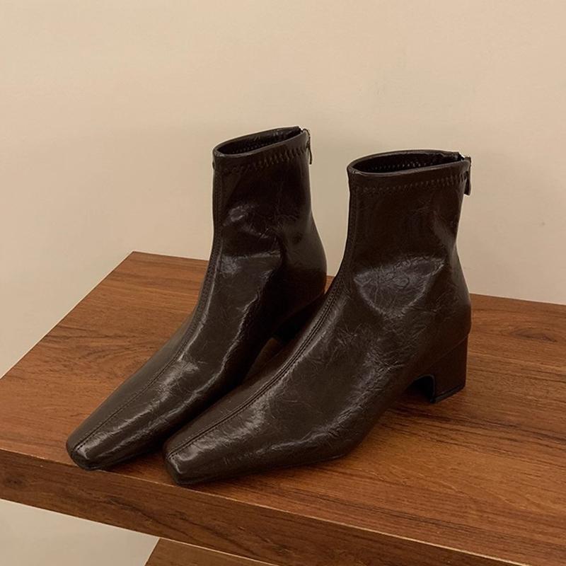 

Модные женские ботильоны SUOJIALUN 2025 Зима Новая коллекция Модные с круглым носком Средний квадратный каблук Короткие ботинки Круглый носок Уличные Туфли-лодочки для платья 39 коричневый