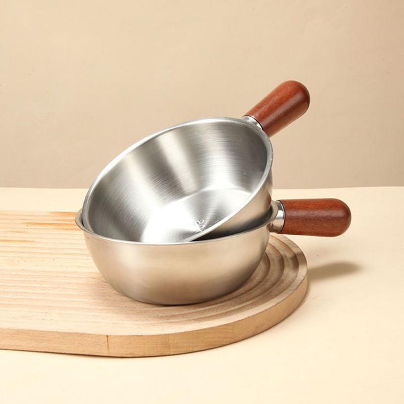 1 Stück Edelstahl-Öltopf Holz Mini-Suppentöpfe Milchtopf Verdickt Kleine Saucepfanne Kochwerkzeuge Küchenzubehör
