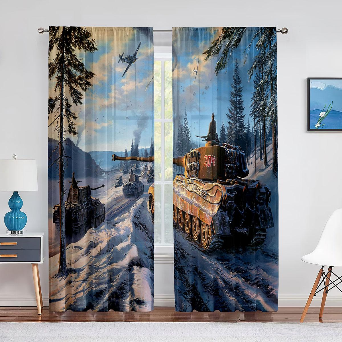 Зеленый танк пушка армейский автомобиль тюлевые шторы для гостиной для мальчиков декор — фото 12