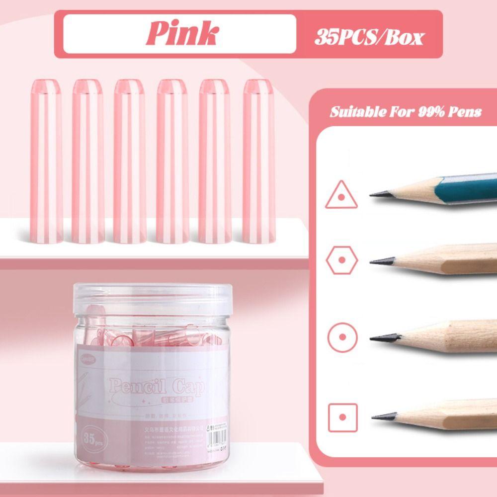 35PCS/Box Solid Color Pencil Cap Transparent Pen Tip Protector Cute Pencil Protective Case Students