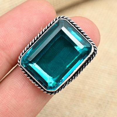 Wonderful Aqua Apatite Gemstone 925 Sterling Silver Handmade Ring Jewelry All Size