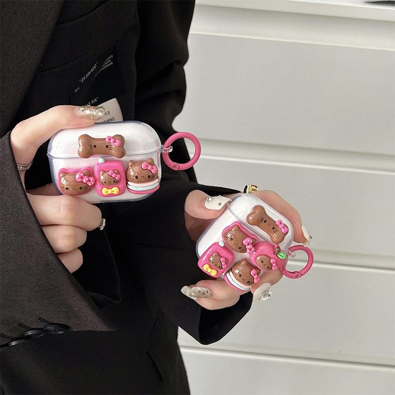 Pink Cartoon Kt Cat Apple Bluetooth Headset Case Protective Case For Airpods4 Transparent 1/2 Generation Pro3
