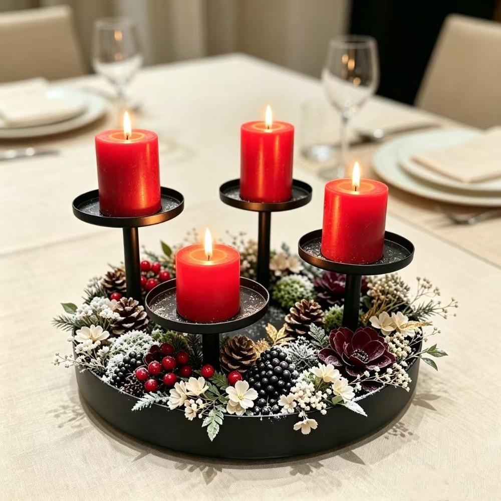 4-Head Candle Holder Matte Black Pillar Candlestick for Party Table Centerpiece Decor