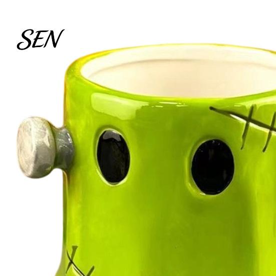 Dreidimensionale Geistertasse Grüne Keramik-Wassertasse mit Henkel, 3D Halloween Dekorationstasse, Thematische Kaffee Tasse 490ml Fassungsvermögen, Kreatives Trinkgeschirr