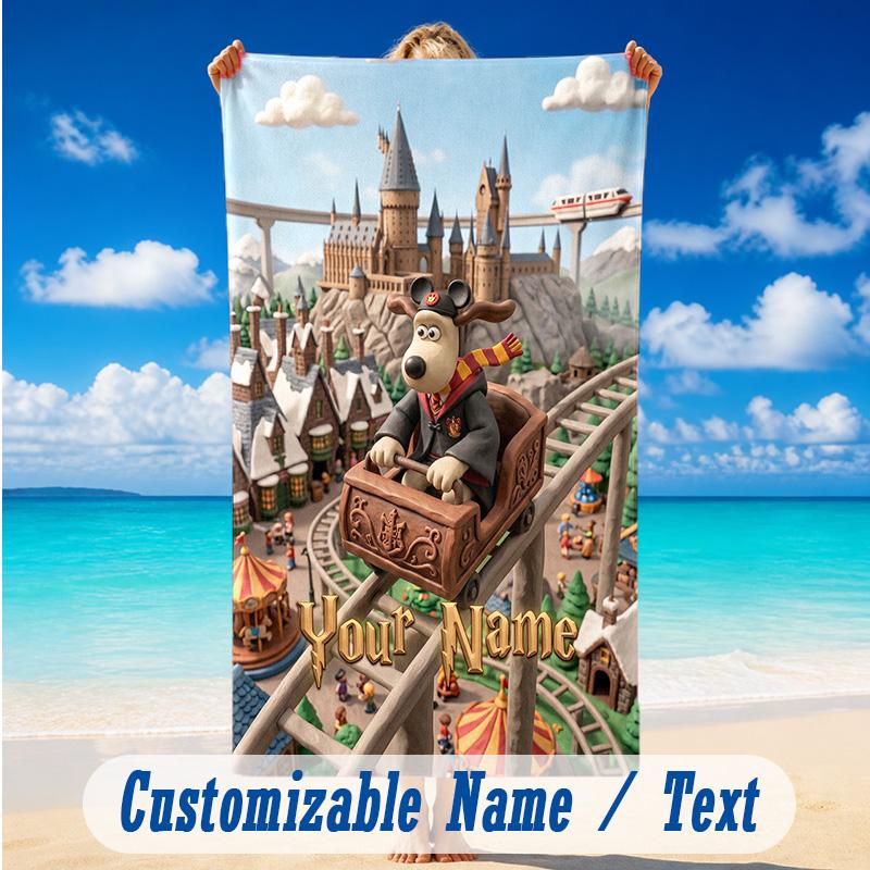 Beach Towel Custom Name Text, Quick Dry Large Towel For Beach HomeWallace & Gromit