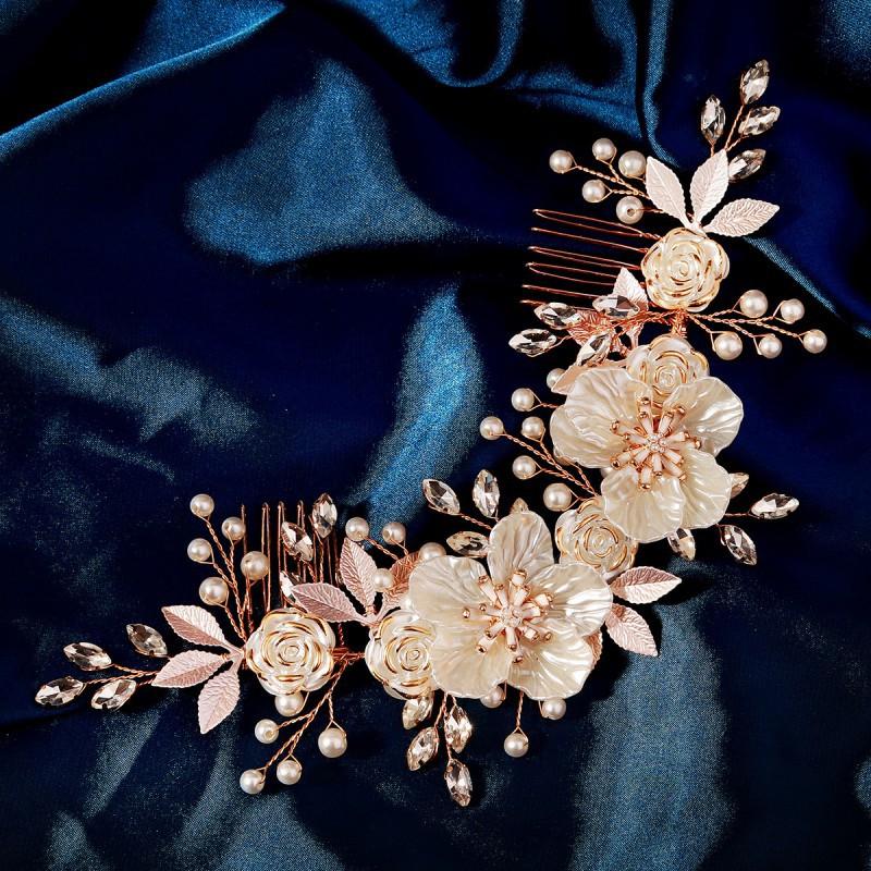 Weiße Acrylblume Braut-Kopfschmuck Reiner Handgemachter Perlen-Haarkamm Westlicher Hochzeitskranz Doppelband