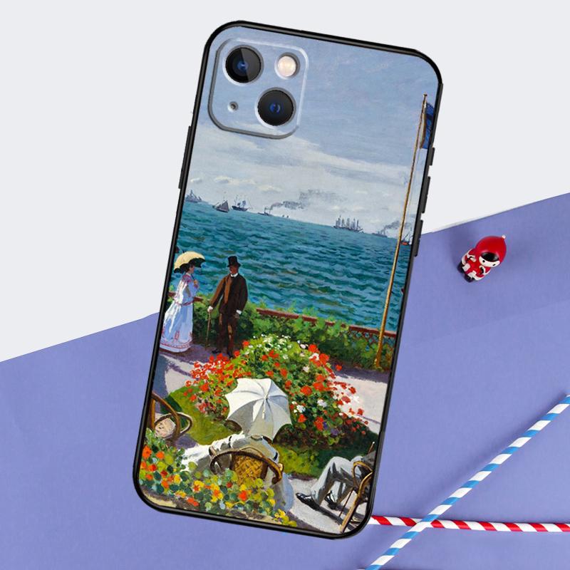 Claude Monet Garden Lotus Bridge Phone Case For iPhone 16 15 Pro Max 12 13 Mini 11 14 Pro Max XR 16 15 Plus 16e Cover Coque