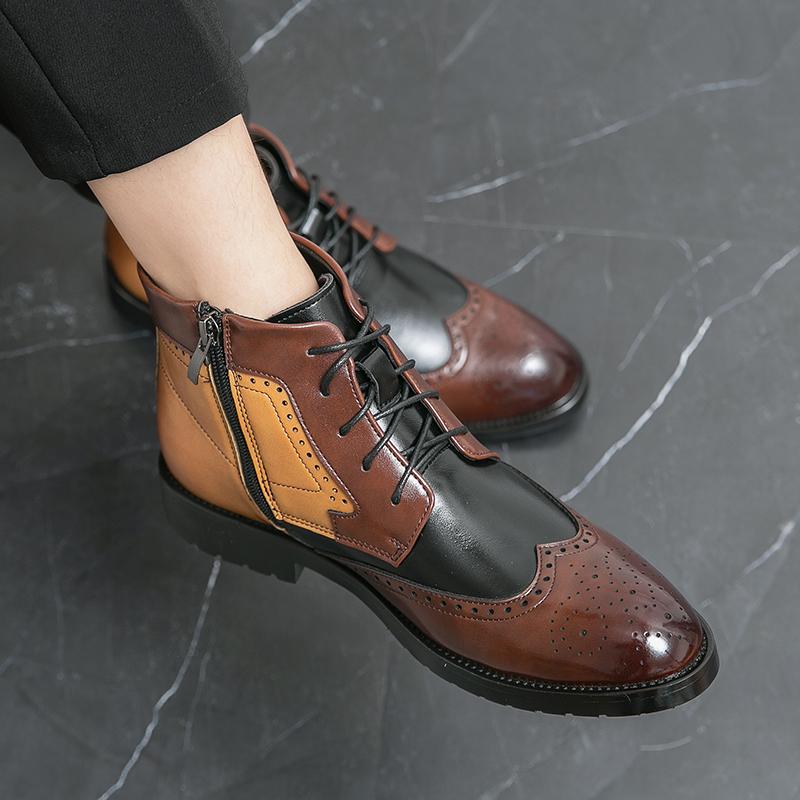 Luxury Brand Men's Boots Fashion Casual High-top Oxford Shoes Formal Chelsea Boots Color-blocking Boots Leather Lace-Up Boots