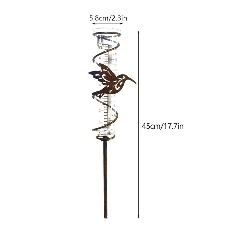 17.72inch Durable Metal Rain Gauge Bird Gauges with Easy-to-Read Glass Tubes Unique Design 9.2 Oz Capacity Gauge