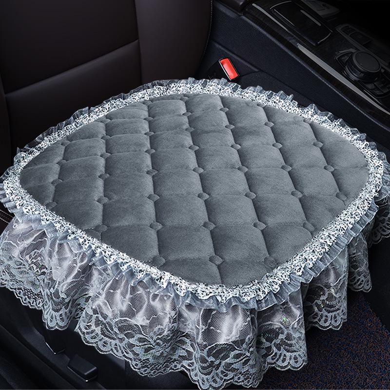 Uniwersalna antypoślizgowa pluszowa poduszka na fotel samochodowy z koronkowym wykończeniem na jesień i zimę