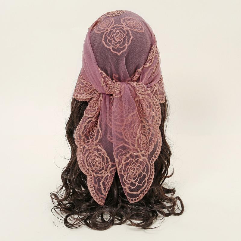 * CM Popular Embroidered Square Scarf Decorative Silk Scarf Fashionable Versatile Rose Bag Headscarf