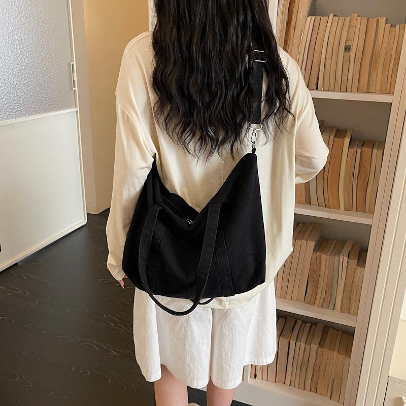 New Women's Canvas Tote Bag Large Capacity Solid Color Casual Handbag Minimalist Commuter Crossbody Bag