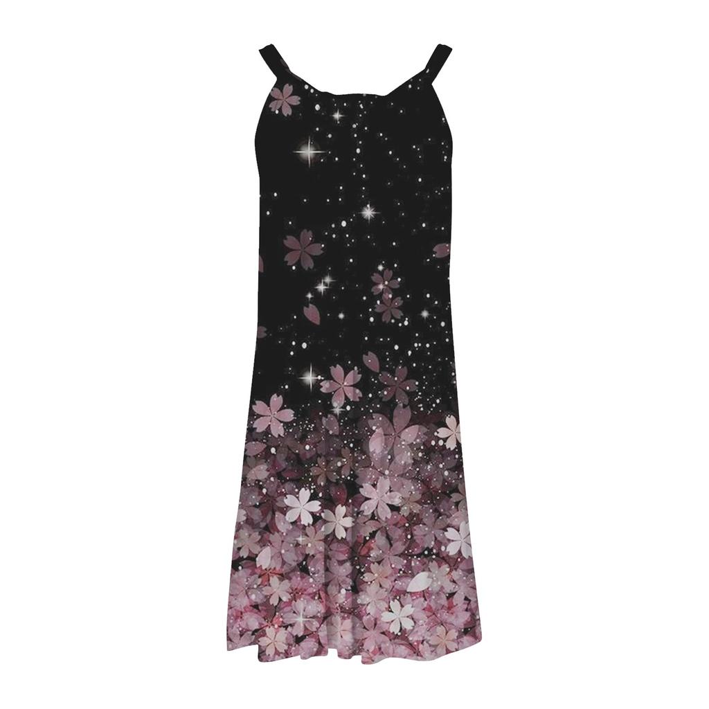 Dámské módní letní plážové ležérní šaty s potiskem bez rukávů