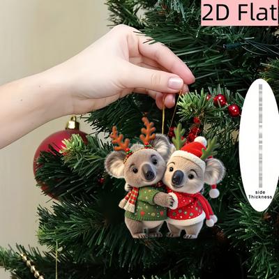 Koala Couple Christmas Ornament 2D Acrylic Couple Koala Animal Hanging Decoration Married Anniversary Keepsake Gift for Couples